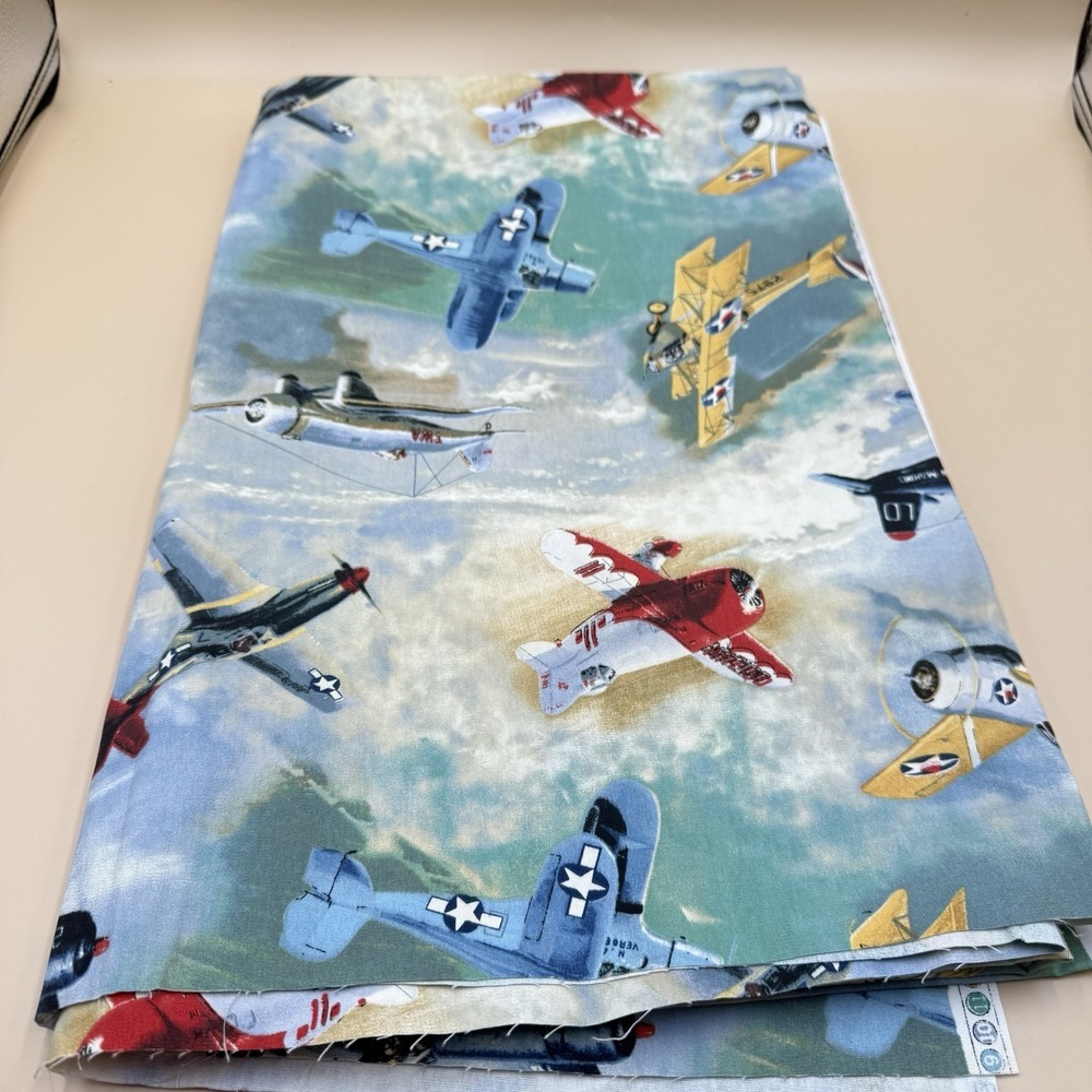 US‎ Postal Service Cranston Old War Planes Cotton Fabric Remnant 36x46